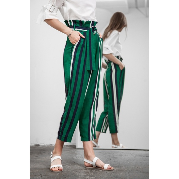 J.O.A. high waisted green stripe trousers - Picture 4 of 4